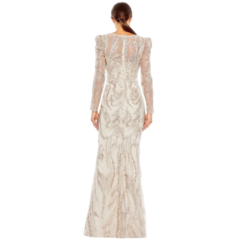 Mac Duggal‎ 20349 Mocha Embroidered Beaded Sequins Long Sleeve Gown Size 12 $998 - Picture 3 of 8
